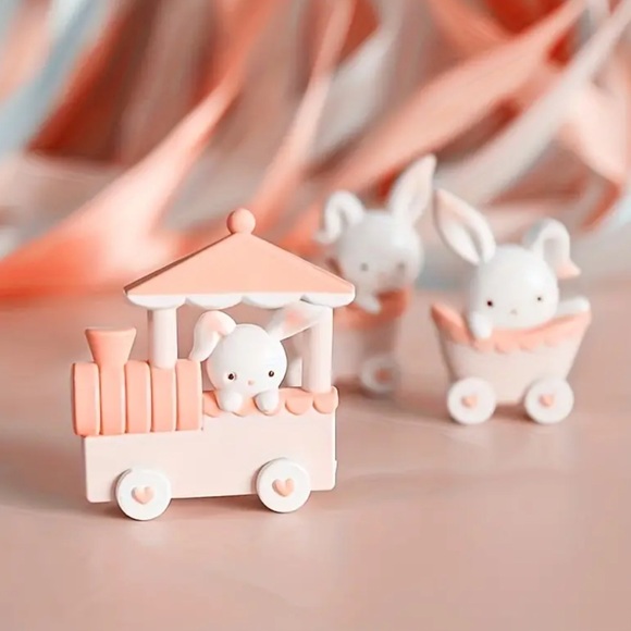 Easter Rabbit Train Birthday Cake Decoration Doll Decoration Pink Rabbit Train - Picture 5 of 6